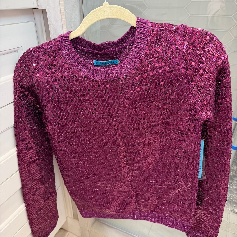 Alice + Olivia Sparkling Magenta Sequin Top